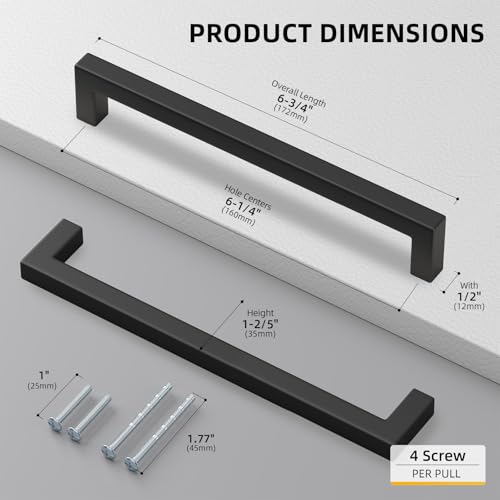 Goldenwarm 22 Pack 6-1/4 Inch Black Cabinet Handles Kitchen Drawer Pulls - color: Matte Black, size: 6-1/4 Inch Hole Centers