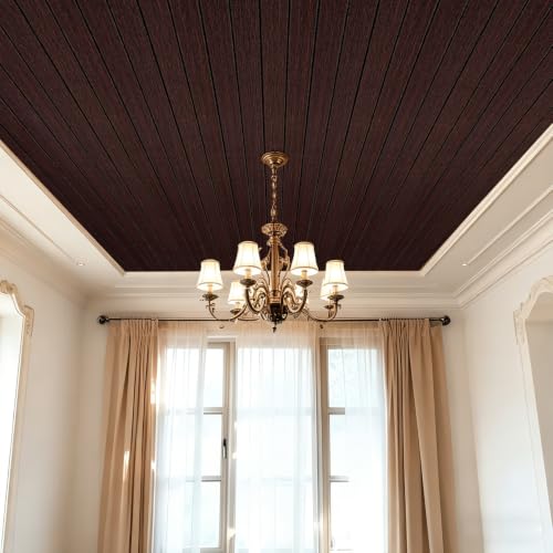 3D Peel and Stick Wall Panels PVC Grille Slat 394"x15.8" Self-Adhesive Wall Sticker Soundproof Paneling for Walls and Ceiling in Faux Brown Wood Grain Texture - color: Brown Wood Grain, size: 394"x15.8"
