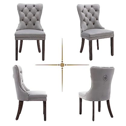 Light Grey Velvet Dining Chairs Set of 4, Elegant Tufted&Nailhead, Wood Leg - color: Light Grey, Wood Leg, size: set of 4