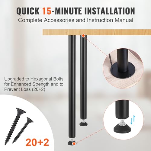 VEVOR 30 Inch Adjustable Desk Legs, Reinforced Steel Office Table Furniture Set of 4 for DIY, 1200 lbs Load Capacity Heavy Duty, Quick Installation with Adjustable Foot Cup Black - size: 30 inch/Straight