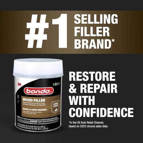 Bondo Wood Filler 12 oz with Hardener 0.5 oz, Repairs Chips and Cracks in Wood, Sandable, Paintable, and Stainable (WF-PT-ES) - size: 1 Filler 12 oz, 1 Hardener 0.5 oz