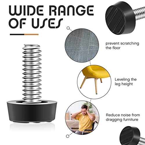 Hotop 1/4-20 UNC Thread Adjustable Furniture Levelers Screw in Galvanized Steel Glide Furniture Leveling Feet Screw on Floor Leveler for Table,Chair, Cabinet, Patio Workbench Legs(20 Pack)