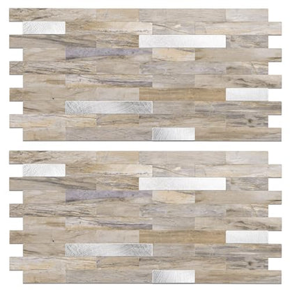 Peel and Stick Backsplash Tile Waterproof Removable PVC Wall Sticker 3D Faux Stone Marble Brick White Accent Panels (Gray - Yellow Stone - Metal Silver, 40 Tiles - 18 sq. ft. (1.68 m²)) - color: Gray - Yellow Stone - Metal Silver, size: 40 Tiles - 18 sq.