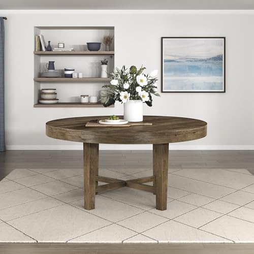 Lexicon 60 Inch Round Dining Table for 4-6 People, Solid Wood Frame with Circle Top, Farmhouse Small Round Kitchen Table for Dinner, Living Room, Modern Natural Wooden Finish, Easy Assembly, Brown - size: Round Dining Table