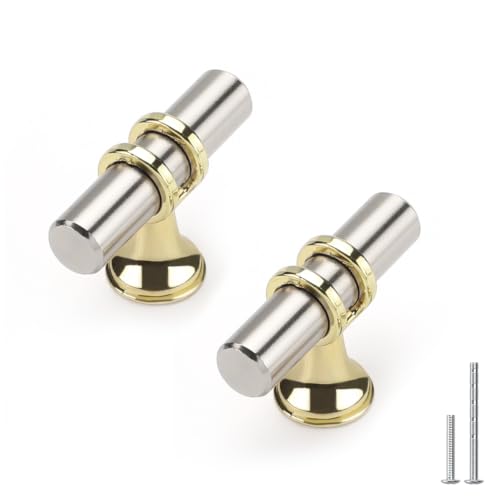 Haliwu 10Pack Brushed Nickel and Gold Cabinet Knobs - color: Brushed nickel&Gold, size: 2-inch (50mm) single hole