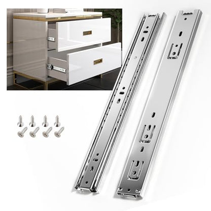 SHUHANG 5 Pairs Full Extension Drawer Slides 8 10 12 14 16 18 20 22 24 Inch 100lb Load Capacity Side Mount Ball Bearing Glides Runners Rails Cabinet Dresser Wardrobe Kitchen Trash (8 Inch,5 Pairs) - size: 8 Inch, style: 5 Pair (Silver)