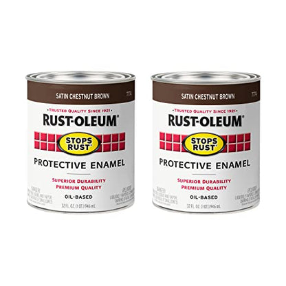 Rust-Oleum Stops Rust Brush On Enamel Paint, Satin Chestnut Brown - color: Satin Chestnut Brown, size: 32 Fl Oz (Pack of 2)