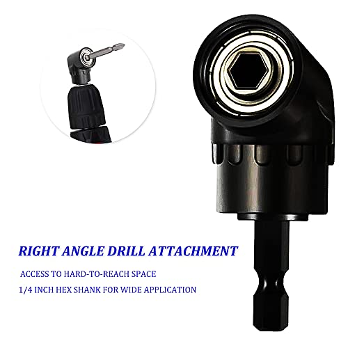 Right Angle Drill Attachment 1/4inch Hex Shank Right Angle Screwdriver Drill Bit Holder 105 Degree Drill Bit Extension Socket Adapter+ Flexible Drill Bit Extension-BLACK