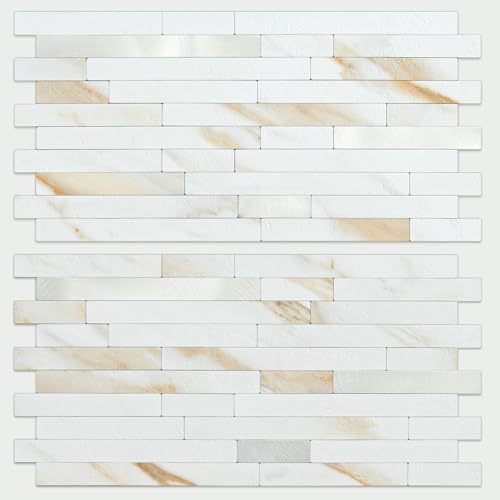 AULIGET 20 Sheets Calacatta Gold Peel and Stick Backsplash, PVC Mixed Metal Silver Wall Tile Stick on Backsplash for Kitchen and Bathroom - color: Calacatta Gold + Metal Silver, size: 20 Sheets, 6"x12"x0.12"