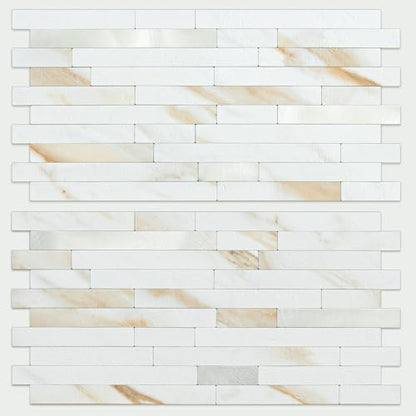AULIGET 20 Sheets Calacatta Gold Peel and Stick Backsplash, PVC Mixed Metal Silver Wall Tile Stick on Backsplash for Kitchen and Bathroom - color: Calacatta Gold + Metal Silver, size: 20 Sheets, 6"x12"x0.12"
