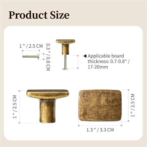Antique Brass Cabinet Knobs Solid Zinc Alloy Vintage Dresser Drawer Pulls (6, Retro Rectangle)