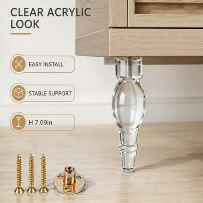 7 Inches Clear Acrylic Furniture Legs 4Pcs, M10 Bolt Sofa Feet - size: H 7 Inch