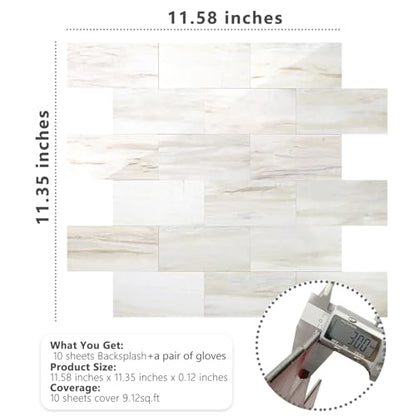 STICKGOO 10-Sheet Peel and Stick Backsplash on Subway Tile, Eurasia Biege - color: Polished Eurasia Pinkish-Biege Marble