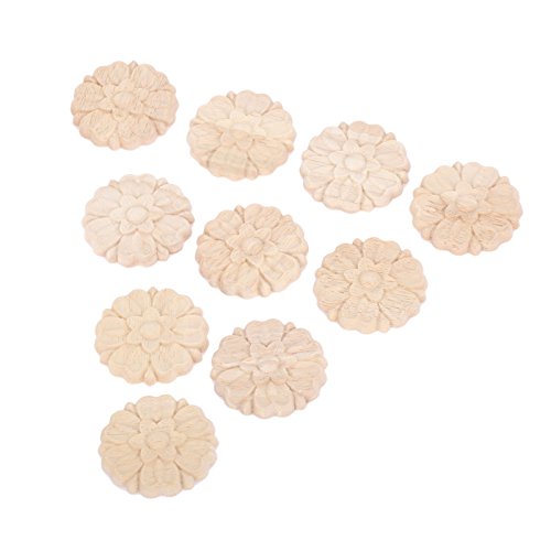10Pcs Wood Carved Appliques Onlays, Round Carving Decals for Furniture