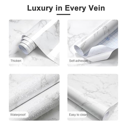 Dimoon 15.7''x78.7'' Marble Peel and Stick Wallpaper White Granite Contact Paper for Countertops Waterproof Kitchen New Environmentally Friendly Materials Thickening Upgrade Renter Friendly Vinyl Wrap - size: 78.7" x 15.7"
