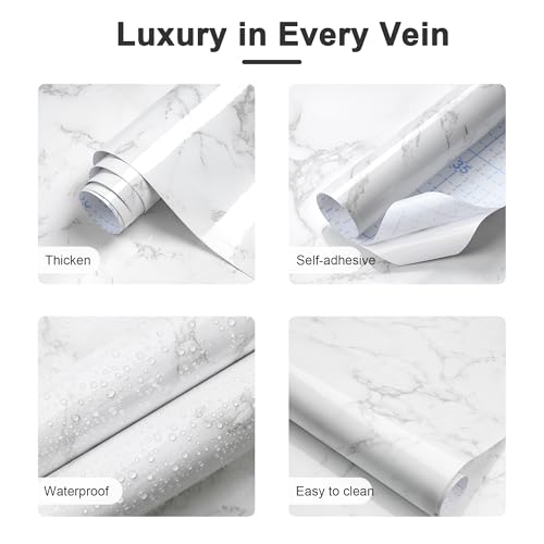 Dimoon 15.7''x197'' Marble Peel and Stick Wallpaper White Granite Contact Paper for Countertops Waterproof Kitchen New Environmentally Friendly Materials Thickening Upgrade Renter Friendly Vinyl - size: 15.7" x 197"