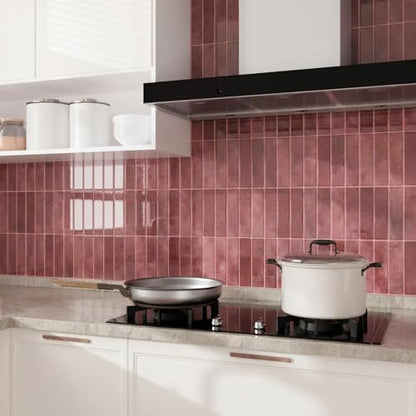 Peel and Stick Backsplash Tile for Kitchen, 10 Sheets, 11.42''x9'' - color: Wine Red