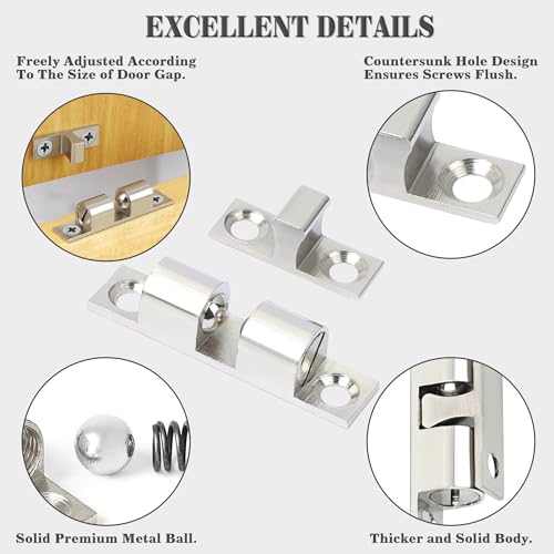 Alise Brass Double Roller Catch Cabinet Latches Door Catch 47mm,4 Pcs - color: Silver, size: 47mmX30mm