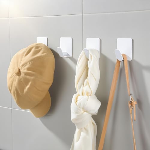 DELITON Adhesive Towel Hooks, SUS 304 Steel No Drill Shower Hooks - color: White-4
