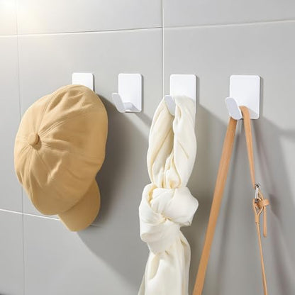 DELITON Adhesive Towel Hooks, SUS 304 Steel No Drill Shower Hooks - color: White-4