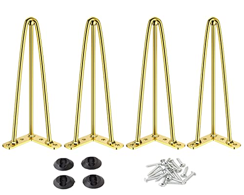 Osring 14 Inch Furniture Hairpin Legs Gold,1/2" Dia 3-Rods Metal Table Feet - color: Gold, size: 14 Inch