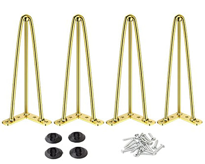 Osring 14 Inch Furniture Hairpin Legs Gold,1/2" Dia 3-Rods Metal Table Feet - color: Gold, size: 14 Inch