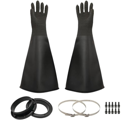 Heavy Duty Sandblasting Gloves Rubber Gloves for Sandblaster Protective Safety Work Black Striped Glove - color: Black 24.8" Gloves Set