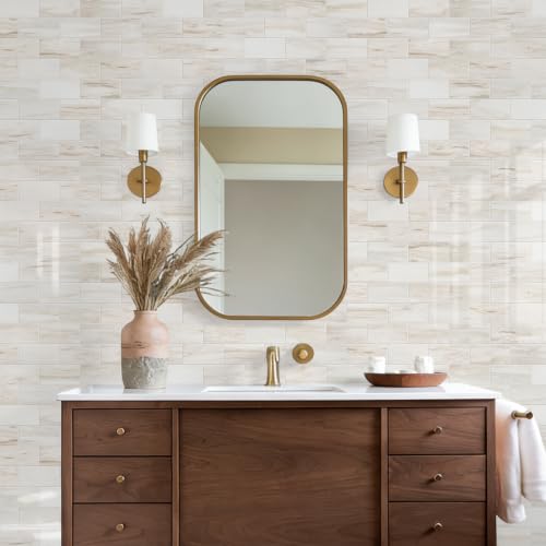 STICKGOO 10-Sheet Subway Tile Peel and Stick Backsplash, Wooden Grain - color: Glossy Wooden Marble Grain