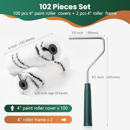 Microfiber Paint Roller 4 Inch, 3/8 Inch Nap, 100 Pack - color: 4 inch paint roller 100 pack