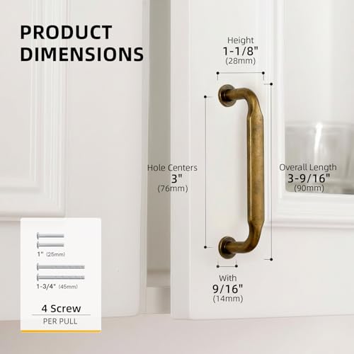 Goldenwarm 10 Pack 3 Inch Antique Brass Cabinet Pulls Retro Drawer Pulls - color: Antique Brass, size: 3 Inch Hole Center