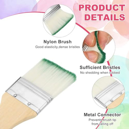 PATIKIL 6Pcs Wooden Paint Brush Set, 6.1" Nylon Bristle Flat Brushes #7 - color: Green/White, size: #7
