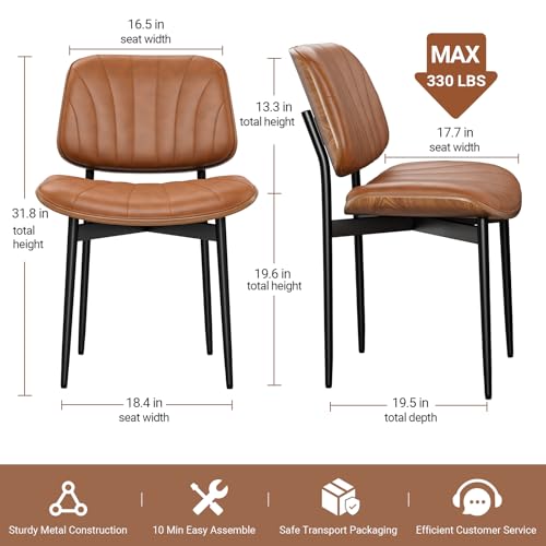 REONEY Dining Chairs Set of 4, Mid-Century Modern Kitchen Chairs, Camel - color: Camel Shell Strips