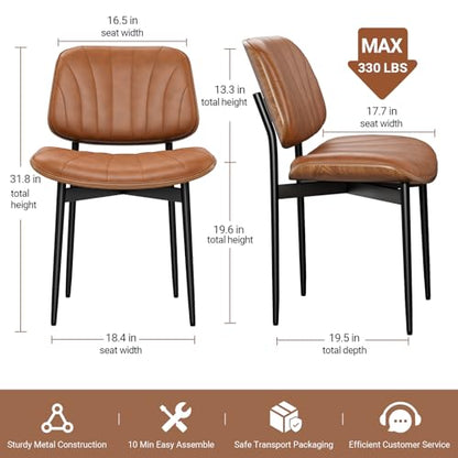 REONEY Dining Chairs Set of 4, Mid-Century Modern Kitchen Chairs, Camel - color: Camel Shell Strips