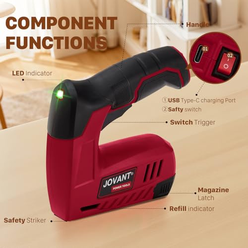 Electric Staple Gun with 3000 Staples 650 Nails, Upholstery Staple Gun for Wood Crafts Carpentry Decoration DIY, 4V 2 in 1 Cordless Brad Nailer Fits 18GA 1/4"-1/2" Nails and 22GA 3/16"-3/8" Staples
