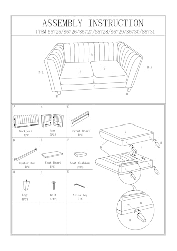 Container Furniture Direct Cavira Luxury Velvet Couch for Living Room with High Density Foam, Soft Fabric Upholstery, Removable Cushions and Solid Wood Legs, 60.2'' Wide Loveseat, Black - color: Black, size: Loveseat