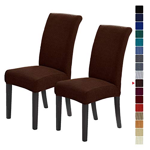 Stretch Chair Covers for Dining Room Set of 2, Removable Washable Dining Room Chair Covers, Dining Chair Slipcovers Seat Protector, Great for Home Decor and Banquet (Chocolate, 2 Pack) - color: Chocolate, size: 2 pack