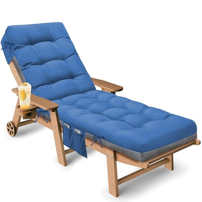 Outdoor Lounge Chair Cushion, Waterproof Replacement Chaise Lounge Cushions for Outdoor Furniture Thickened 71 x 22 x 4.7 Inch Non-Slip Patio Pool Lounge Chair Cushions with Ties, Royal Blue - color: Royal Blue