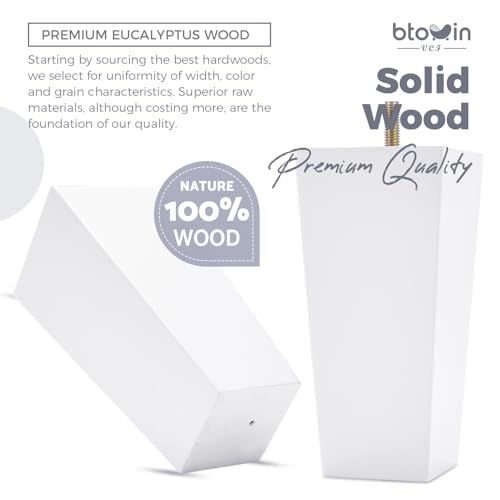 4 inch Solid Wood Pyramid Furniture Legs 4PCS Mid-Century Modern - color: White, size: 4" (10cm)