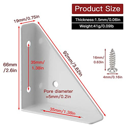 4-Pack Metal Corner Brace Brackets 66mm for Table Cabinet Shelf - size: White