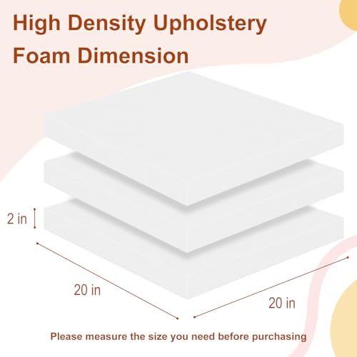 High Density Upholstery Foam 2" X 20" X 20", 3PCS Couch Cushion Replacement - size: 2" X 20" X 20"