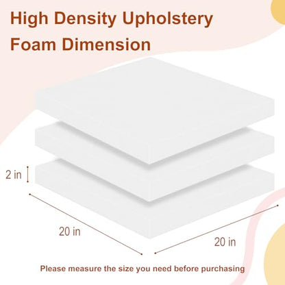 High Density Upholstery Foam 2" X 20" X 20", 3PCS Couch Cushion Replacement - size: 2" X 20" X 20"