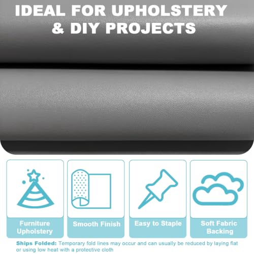 Grey Faux Leather Fabric 118"×55" Smooth Grain Upholstery Vinyl - color: Gray Smooth Grain, size: 118"x55" (300cm x 140cm)