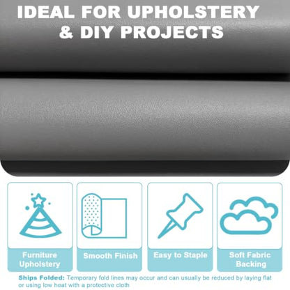 Grey Faux Leather Fabric 118"×55" Smooth Grain Upholstery Vinyl - color: Gray Smooth Grain, size: 118"x55" (300cm x 140cm)