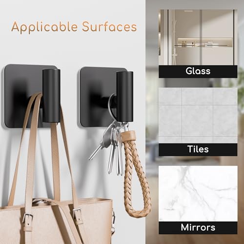 Aikzik 4 Pack Large Heavy Duty Wall Hooks - 26lb Max, Stainless Steel Adhesive Towel Hook, Shower Hooks for Hanging Towel, Coat, Robe, Wall Hook for Use in Bathroom, Kitchen and Door, Matte Black - color: Black