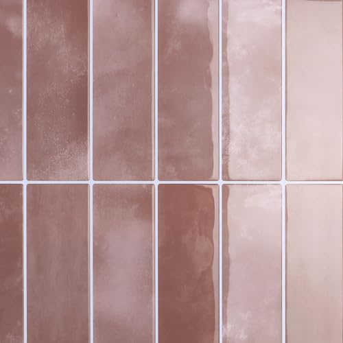CRE8TIVE 4 Sheets Pink Straight Linear Peel and Stick Backsplash for Kitchen 12"x12" 3D Back Splash Stick on Tiles for Bathroom Wall Tiles Waterproof Adhesive Subway Tile Stickers for Shower Walls - size: 12"x12" (4-Sheets)