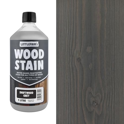 Littlefair's Wood Stain Water Based - 34oz/1ltr - Indoor Furniture Stain Light & Dark Finishes - Special Non Toxic & Eco Friendly Formula - Wood Stain for Crafts - Color: Driftwood Grey - color: Driftwood Grey, size: 34oz/1ltr