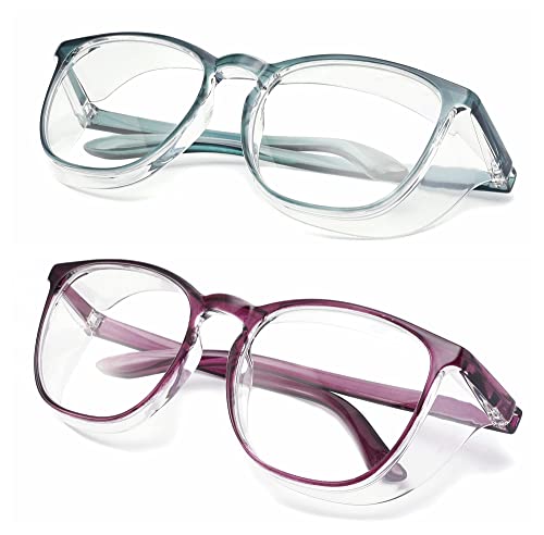 Alsenor Safety Glasses Anti Fog Goggles Protective Eyewear Blue Light Blocking Anti Dust UV Protection Glasses For Men Women (2 Pack(new-blue+new-purple)) - color: 2 Pack (New Blue + New Purple)