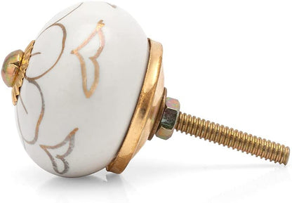 Craft Trade Decorative Ceramic Cabinet & Drawer Knobs – Kitchen Cabinet Hardware, Wardrobe, Cupboard & Dresser Pull Handles – Handmade Furniture Knobs (Off White, Set of 25) - color: Gold, style: 25
