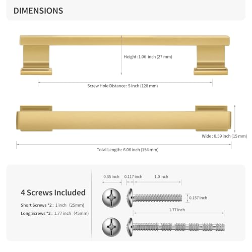 Lardmon 10 Pack 5 Inch(128mm) Hole Center Brushed Gold Kitchen Cabinet Handles Modern Cabinet Pulls Kitchen Cabinet Hardware Solid Drawer Pulls Handles for Dresser, Total Length 6.06 Inch - color: Brushed Gold, size: 5 Inch Hole Center