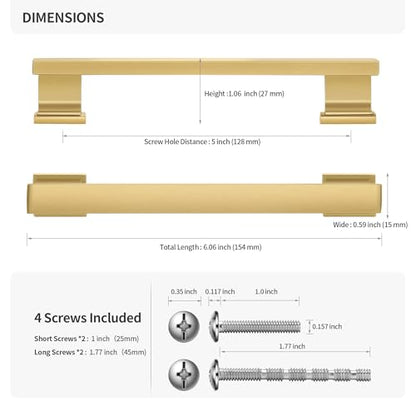 Lardmon 10 Pack 5 Inch(128mm) Hole Center Brushed Gold Kitchen Cabinet Handles Modern Cabinet Pulls Kitchen Cabinet Hardware Solid Drawer Pulls Handles for Dresser, Total Length 6.06 Inch - color: Brushed Gold, size: 5 Inch Hole Center